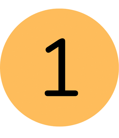 A round, orange circle featuring a bold black number "1" in the center.