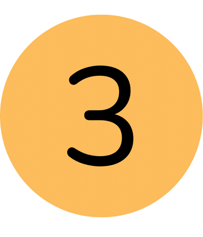 A round, orange circle featuring a bold black number "3" in the center.