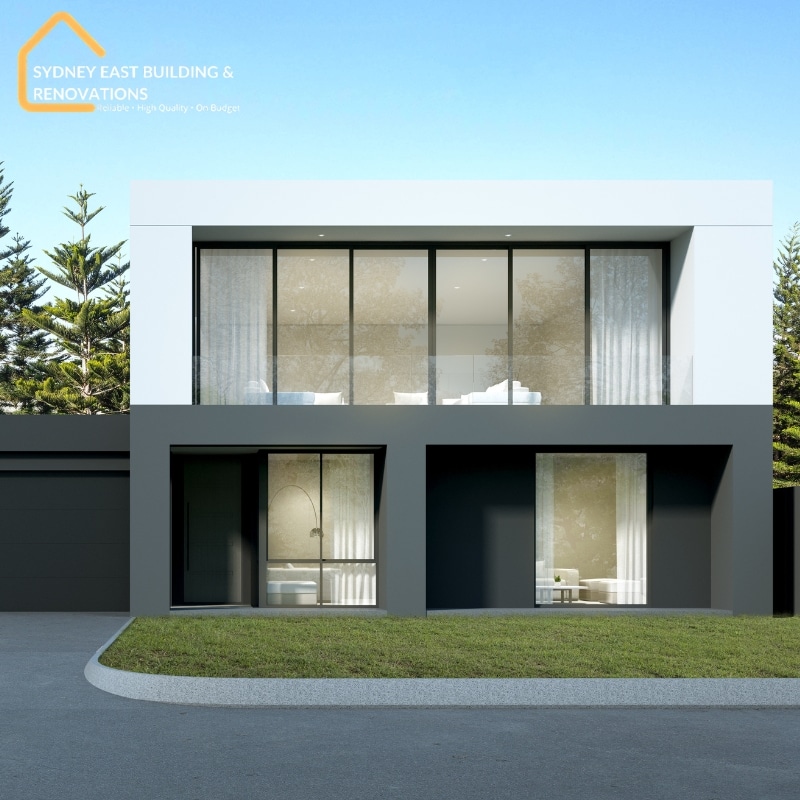Elegant double storey home with minimalist design and full-height windows by Double Storey Home Builders In Eastern Suburbs.