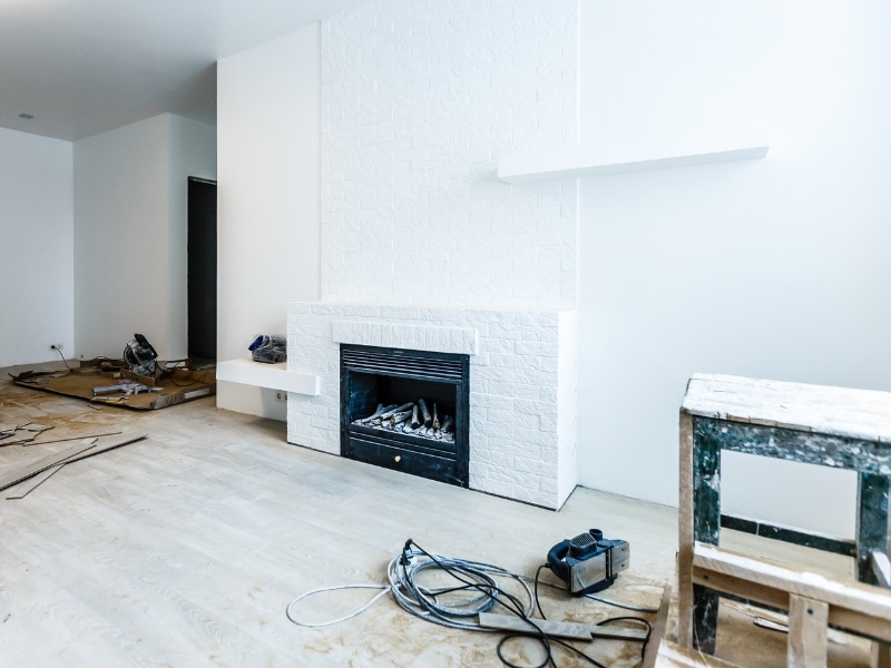 Living room under construction during double storey house renovation.