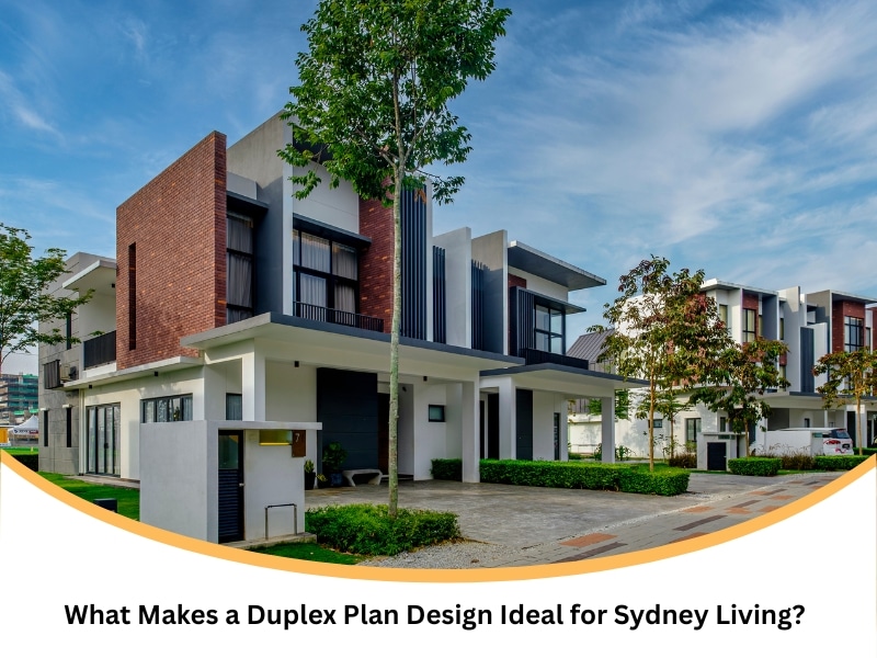 Street view of new duplex homes showcasing modern duplex plan design ideal for Sydney suburbs.
