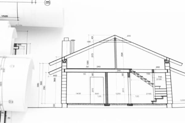 Architectural drawing of a house section with measurements and construction details shown as part of modern house plans.