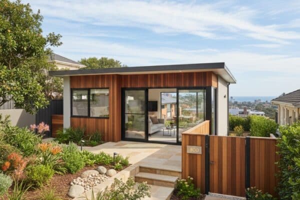 Modern granny flat design in Sydney’s Eastern Suburbs with private access and landscaped outdoor area